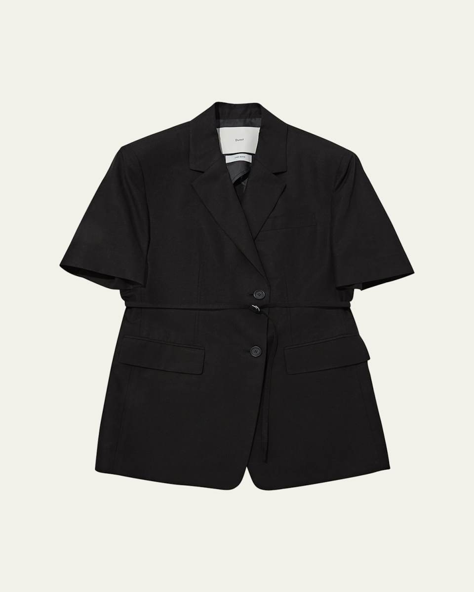 Belted Short-Sleeve Linen Jacket